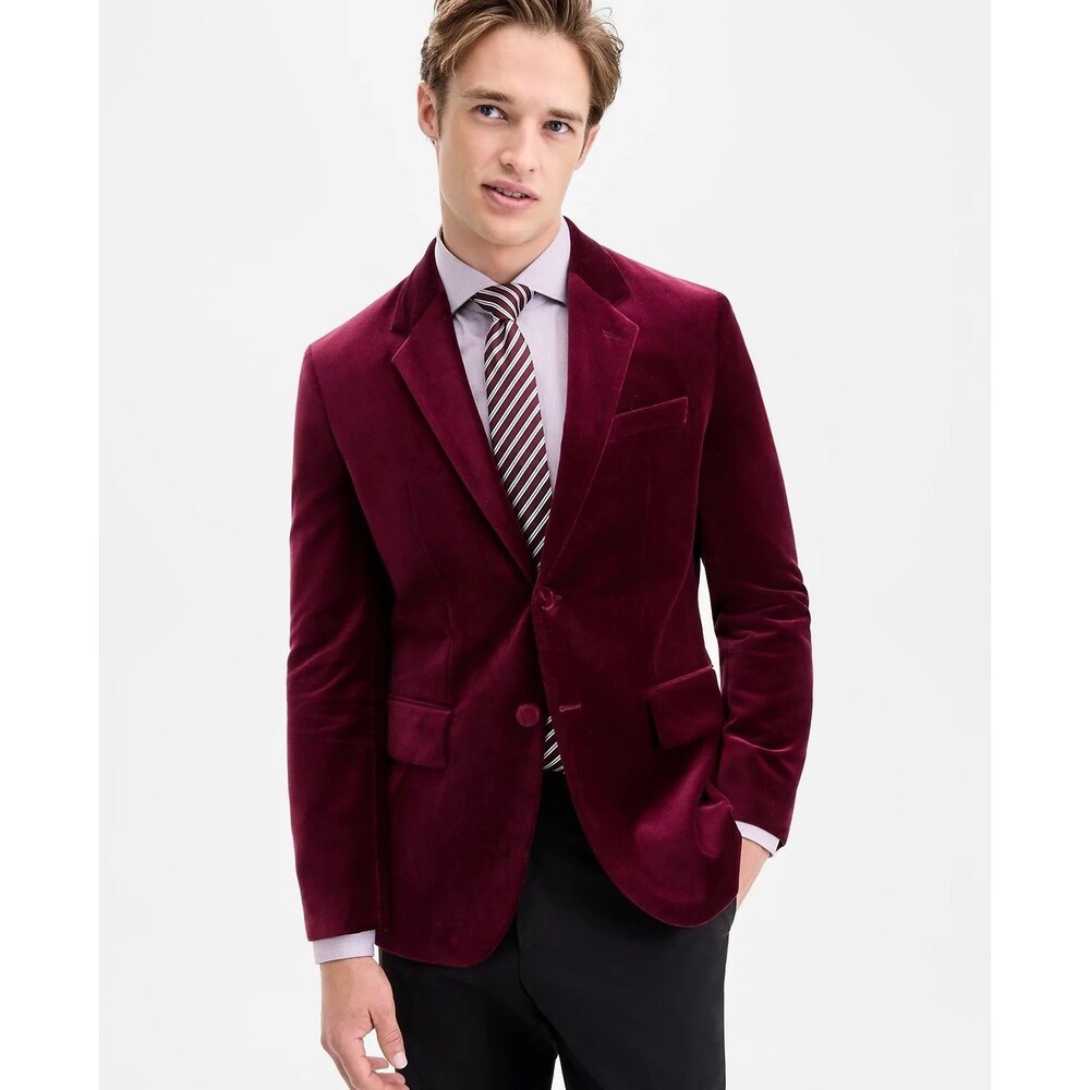 $399 NEW HUGO BOSS Mens 38S Solid Red Soft Velvet Blazer Sport Coat Suit Jacket